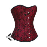 Red Brocade With Front Busk Double Bone Overbust Corset